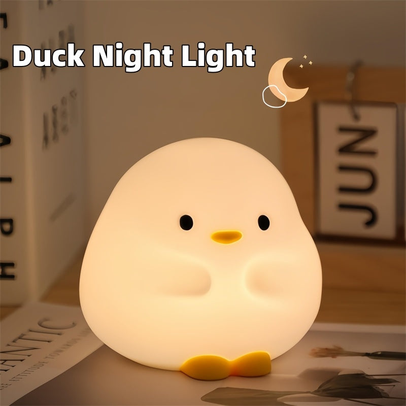 Cute Duck LED Night Lamp Cartoon Silicone USB Rechargeable Sleeping Light Touch Sensor Timing Bedroom Bedside Lamp For Kid Gift Home Decor